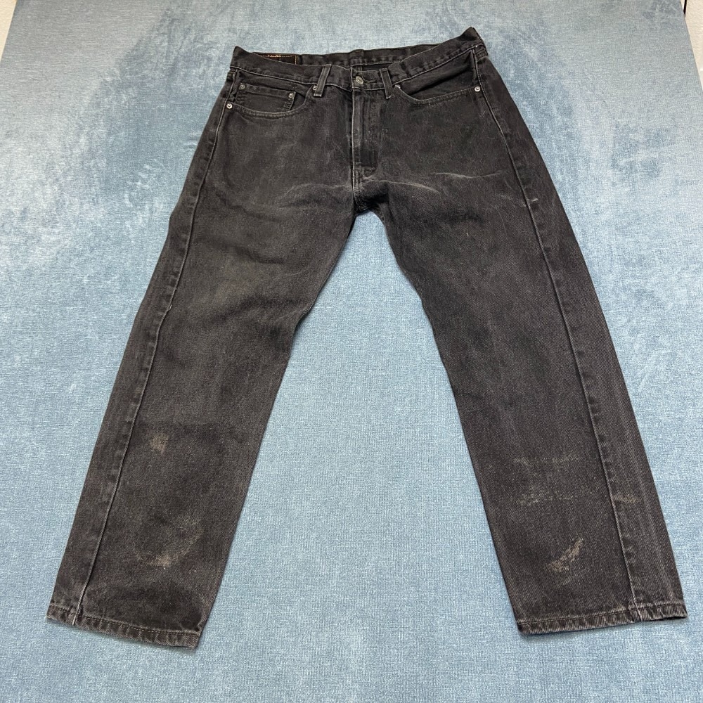 Levi's 505 Jeans Men 36x29 Black Denim Flat Front Dark Wash Straight Leg Zip Fly